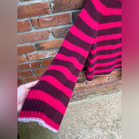 Maeve by Anthropologie Striped Wool Blend Turtleneck Sweater Bell Sleeves Size L - Picture 5 of 10